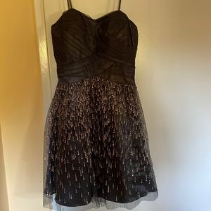 Hailey Strapless dress in grey net with silver fireworks sparkles